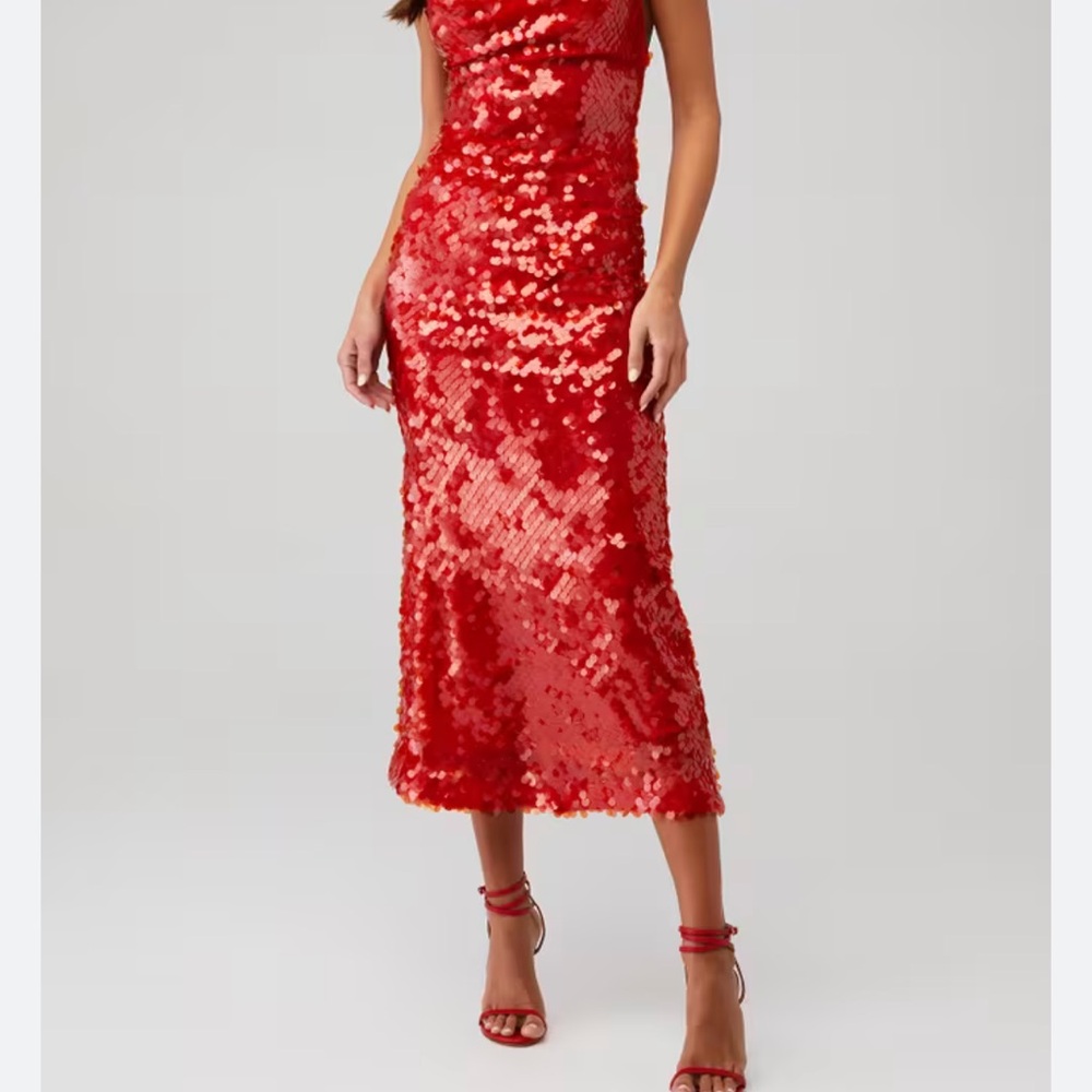 Bardot Red Sequin Midi Dress